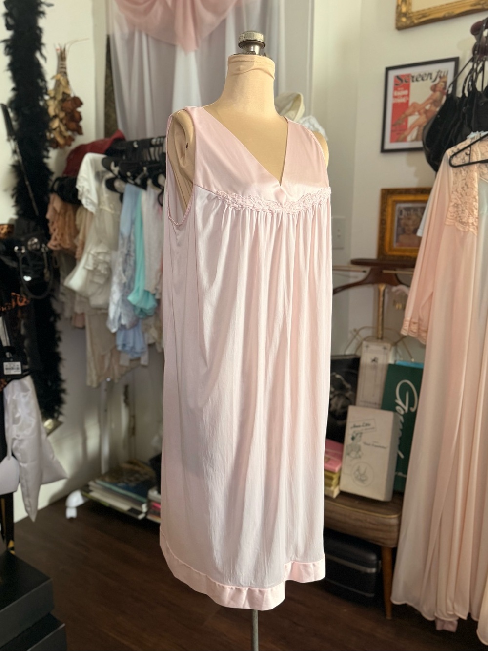 Vintage Pink Sleeveless Nightgown - Classic Soft Sleepwear WITH WEAR